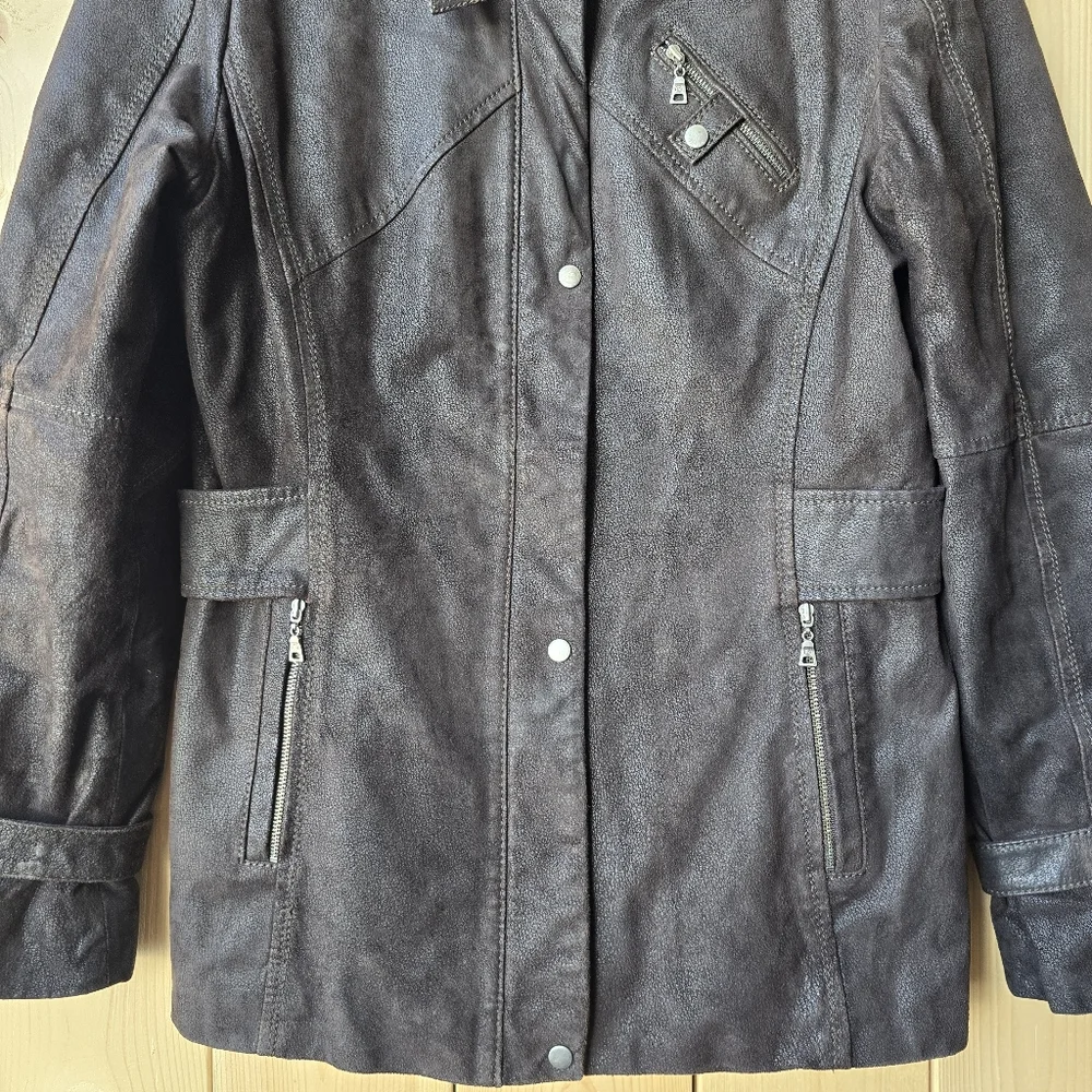Danier Dark Brown Leather Zip Up Jacket Womens Small - Picture 3 of 12